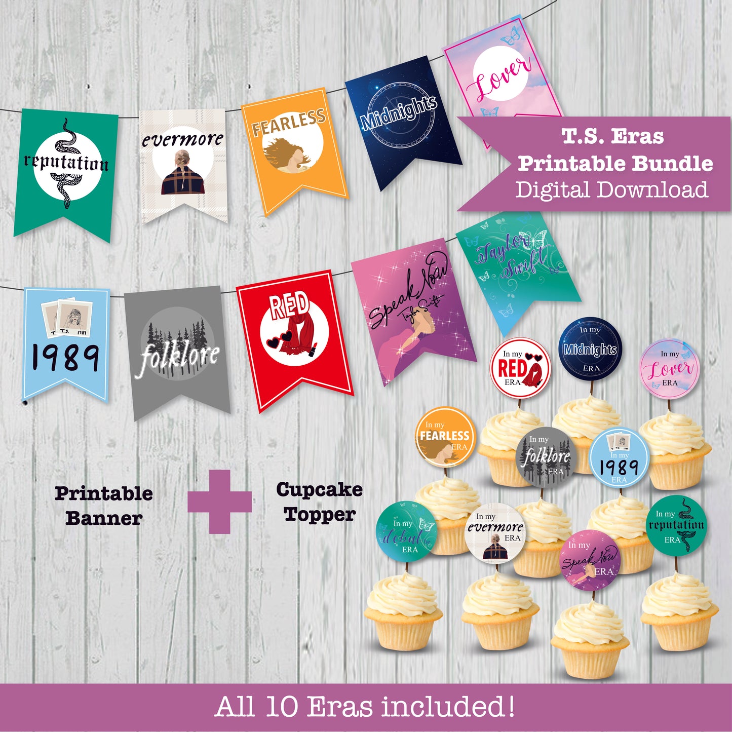 TS In My Eras Printable Bundle - Cupcake Toppers and Banner