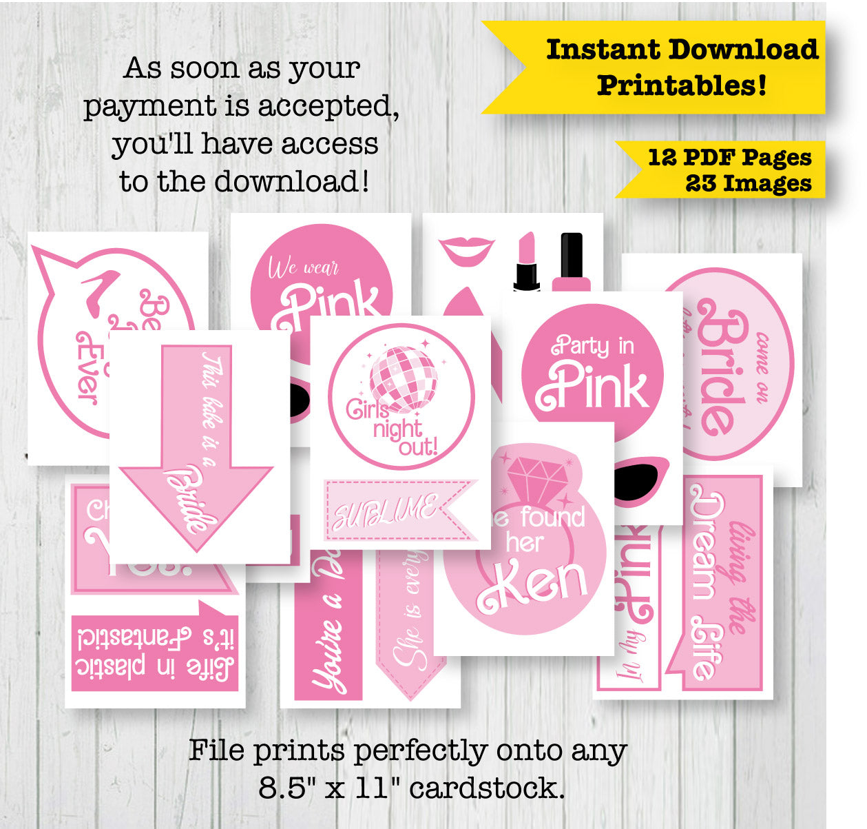 Pink Doll Bachelorette Party Photo Booth Printable Props