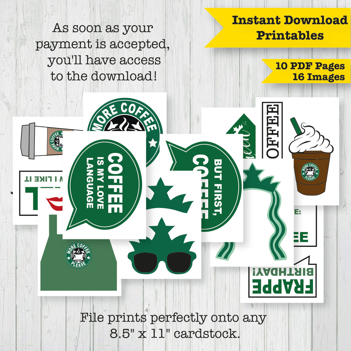 Starbucks Inspired Party Printable Photo Booth Props