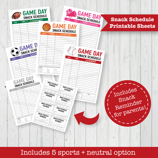 Game Day Snack Printable Schedule