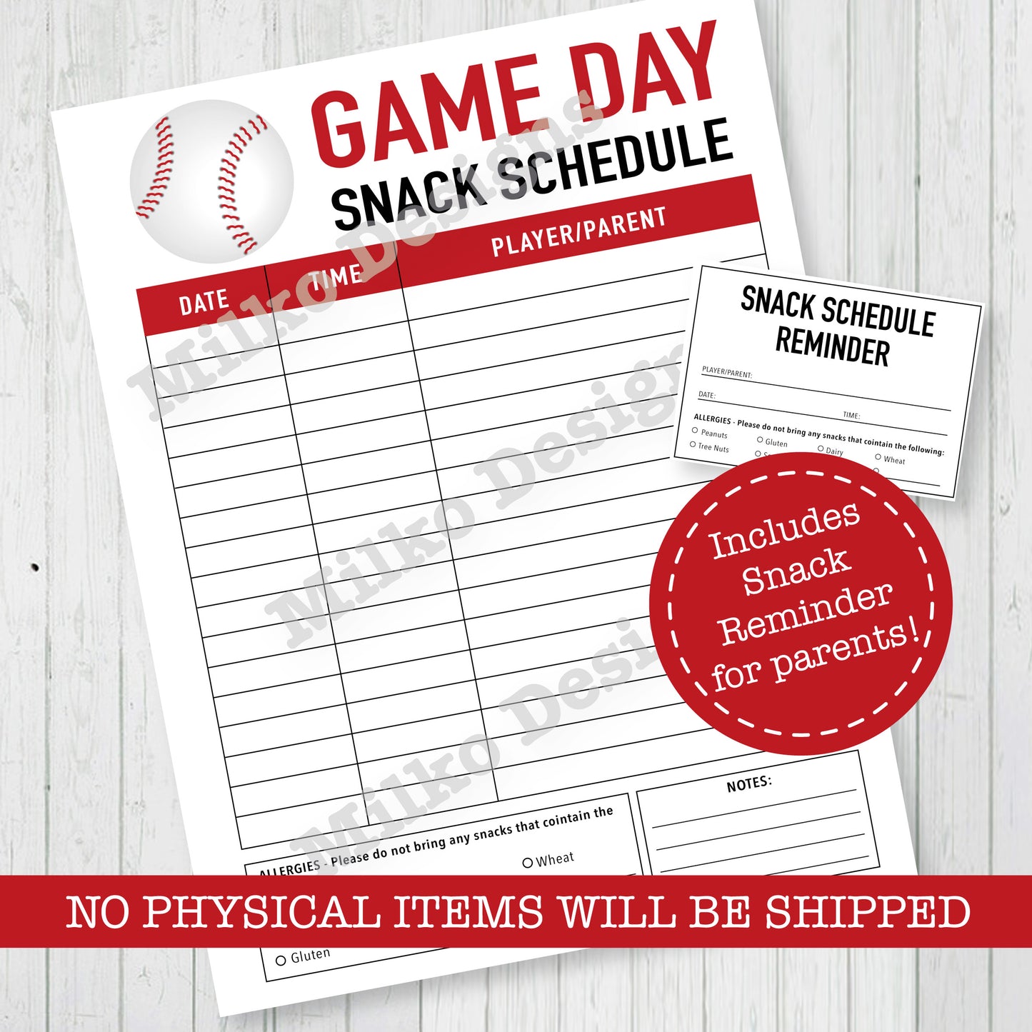 Game Day Snack Printable Schedule