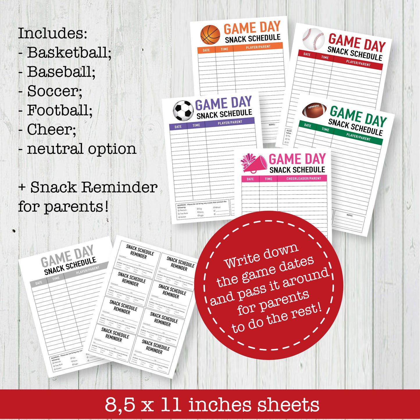 Game Day Snack Printable Schedule