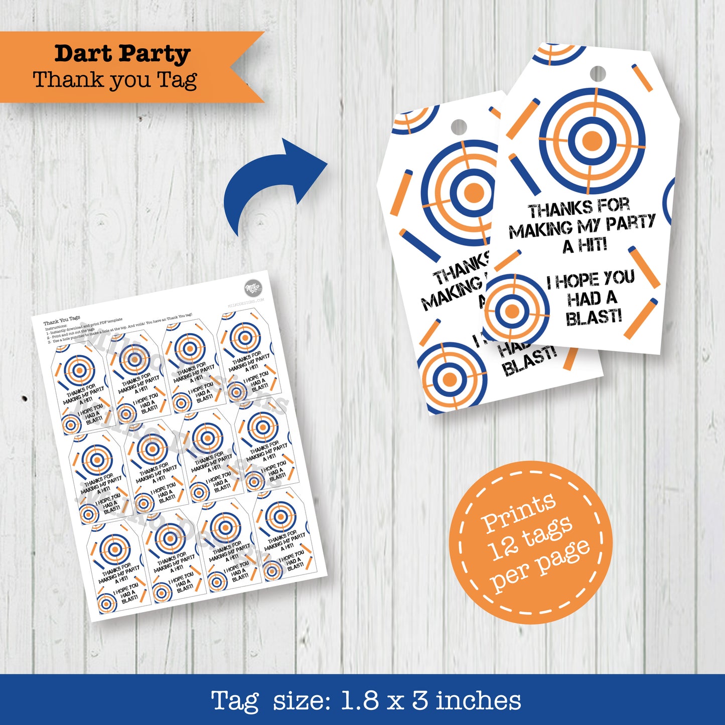 Dart Gun Birthday Thank You Tags