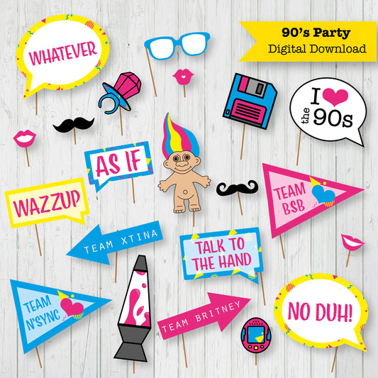 90's Party Printable Photo Booth Props