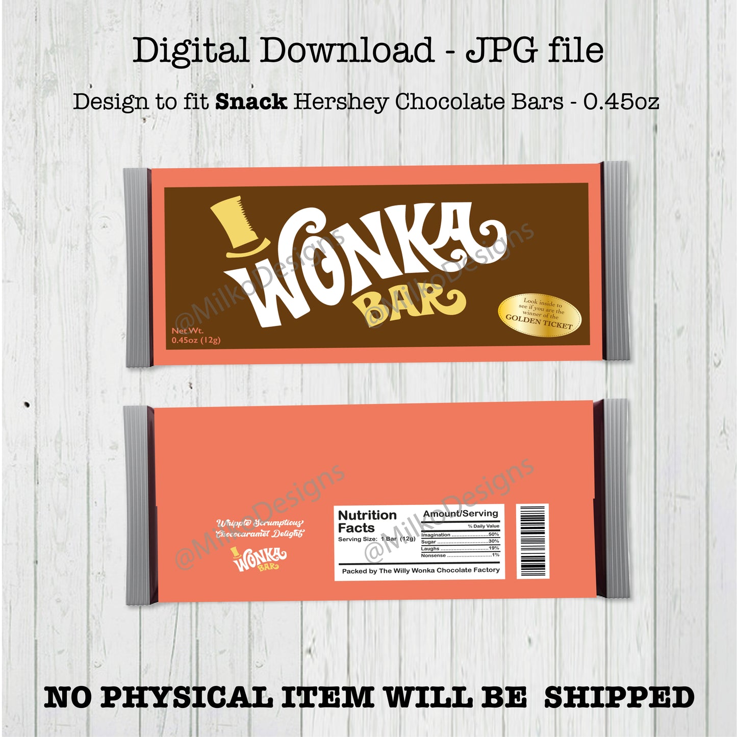 Wonka Bar Printable Wrapper - Snack Size