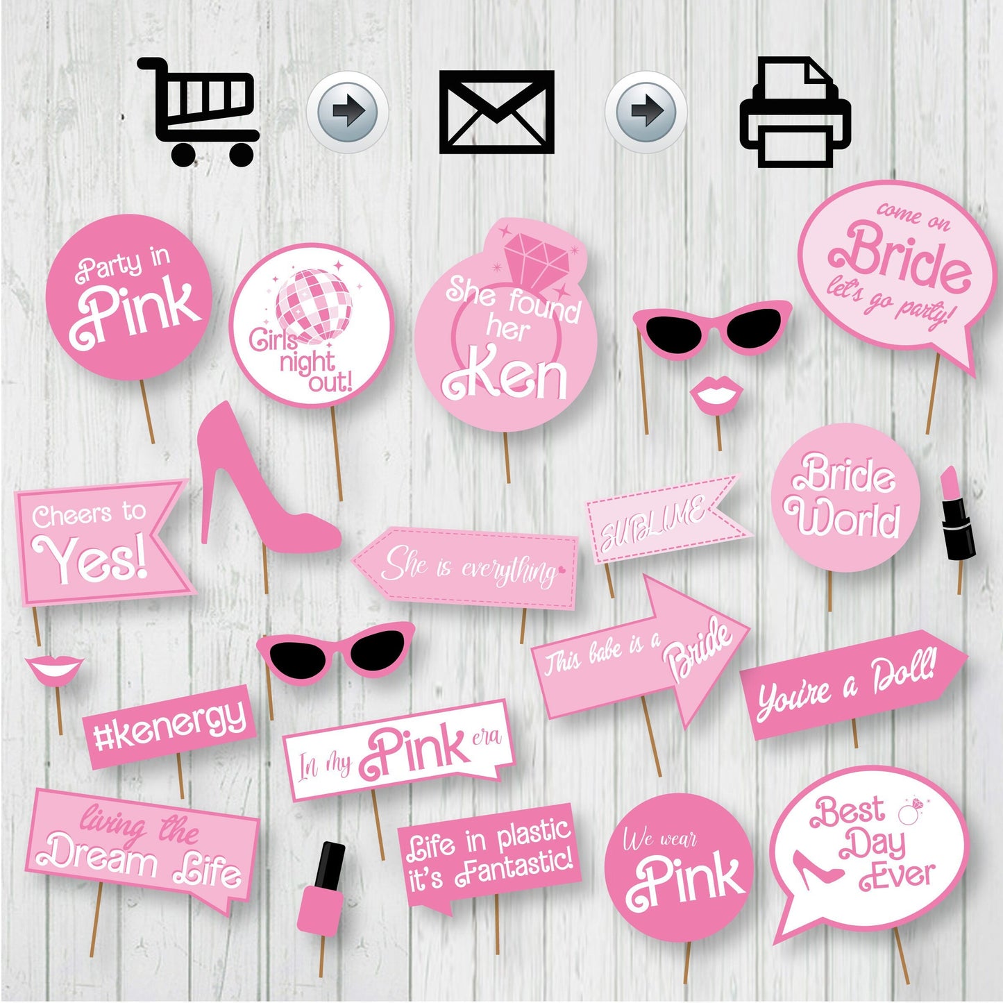 Pink Doll Bachelorette Party Photo Booth Printable Props