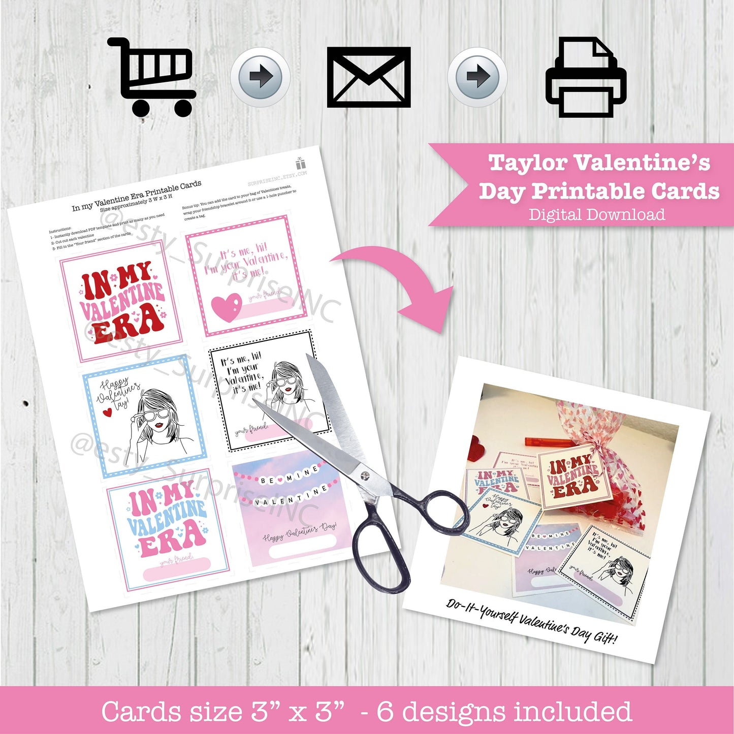 Taylor Swift Valentine’s Day Printable Cards - Includes 6 designs - 3 x 3 inches cards